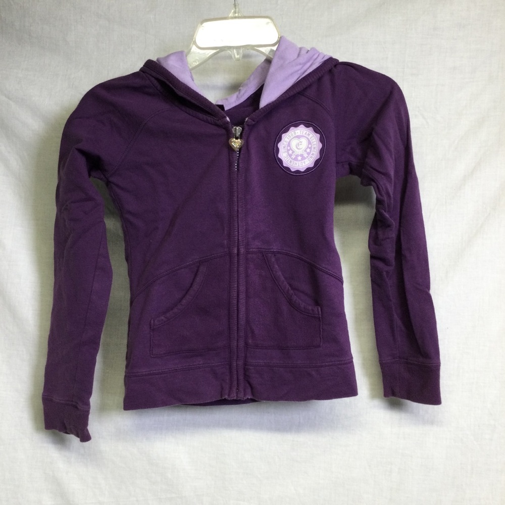 Ellemenno Girls Purple Zip Up Hoodie “Princess” down sleeve Sweatshirt Sz XL
